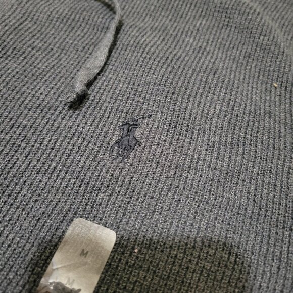 Polo Ralph Lauren Waffle Knit Full Zip Hoodie Lightweight Jacket Dark Grey Pima - Picture 3 of 11